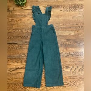 Hanna Andersson Hunter Green Ruffle Corduroy Overalls Sz 6-7
